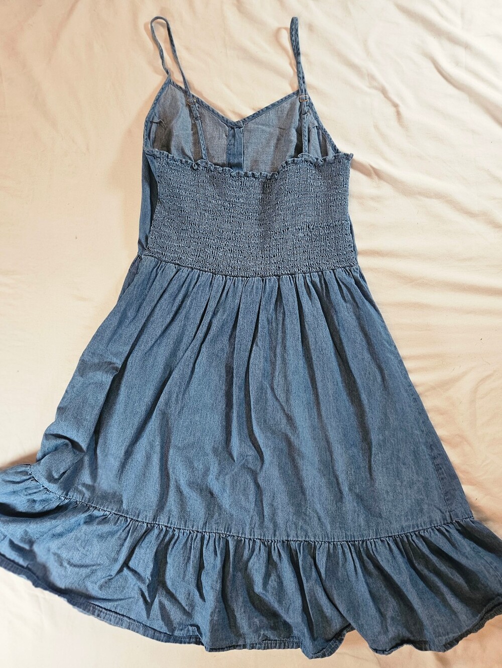Japna Womens Blue Denim Adjustable Thin Strap Button Front Ruffle Dress Size M - Picture 12 of 14